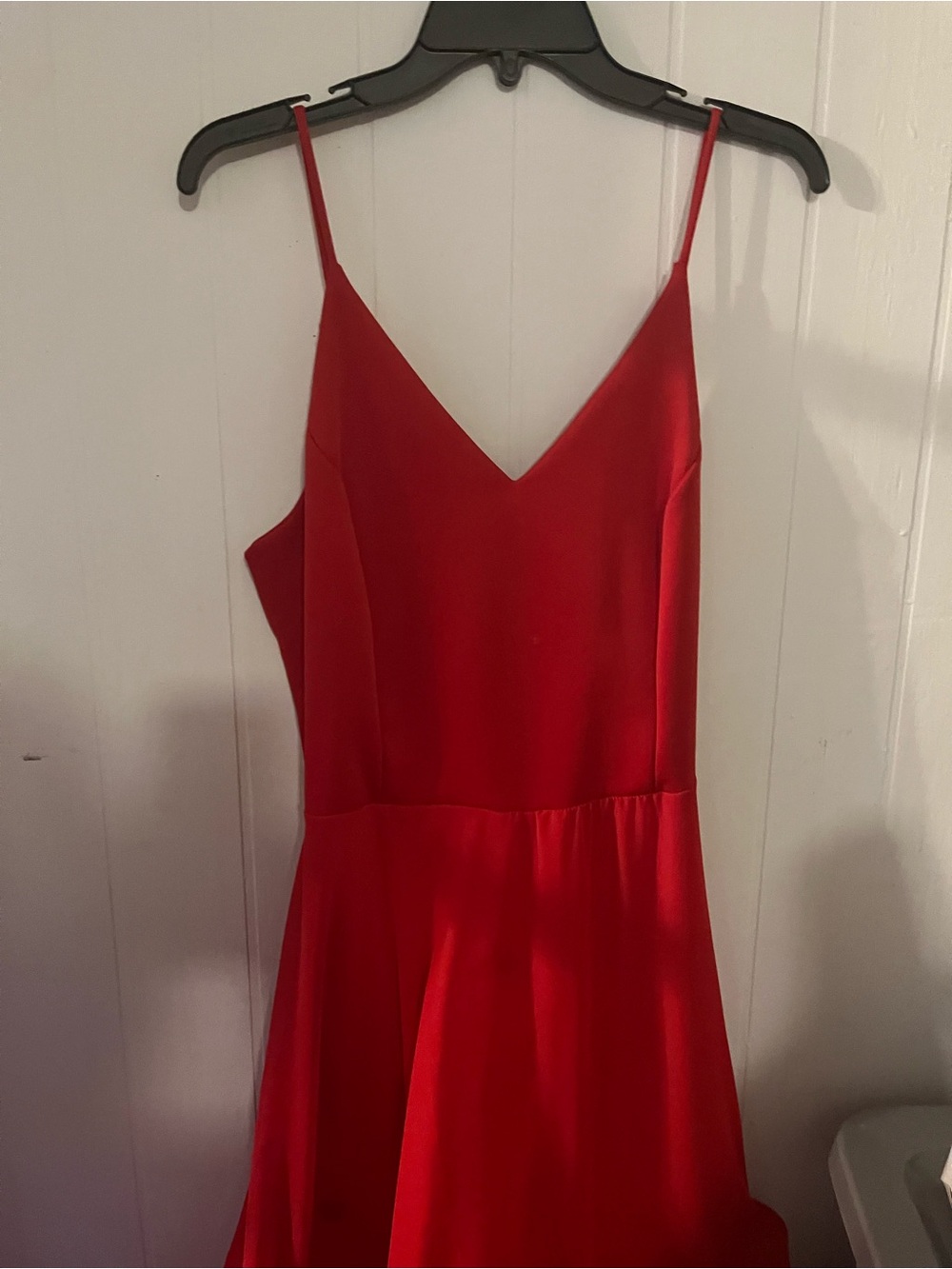 Satin Red V-Neck Midi Slip Dress